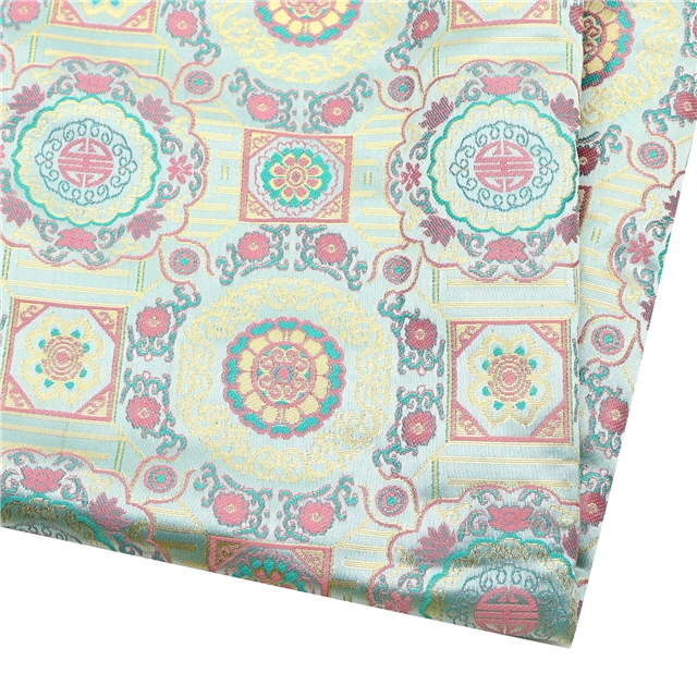 chinese style geometric pattern gold and silver jacquard fabric