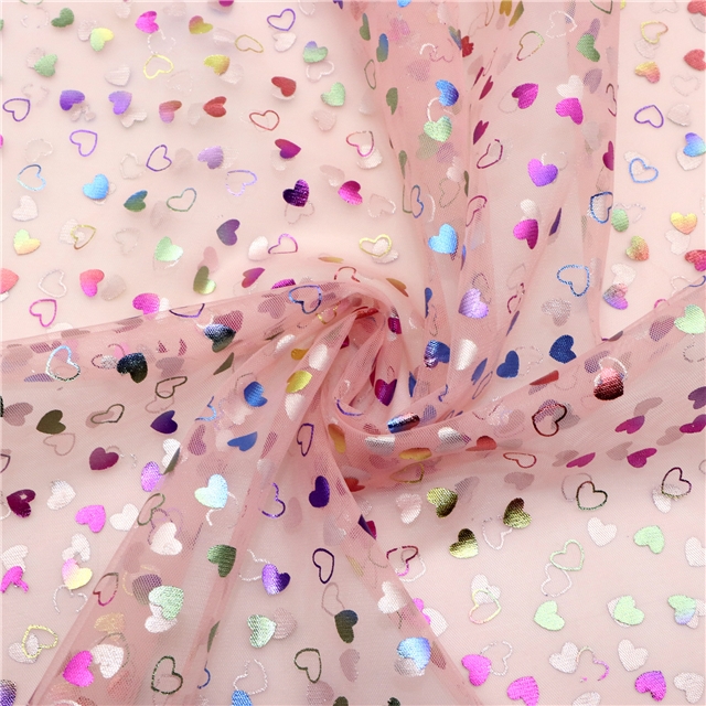 colorful gold hot stamping heart mesh gauze
