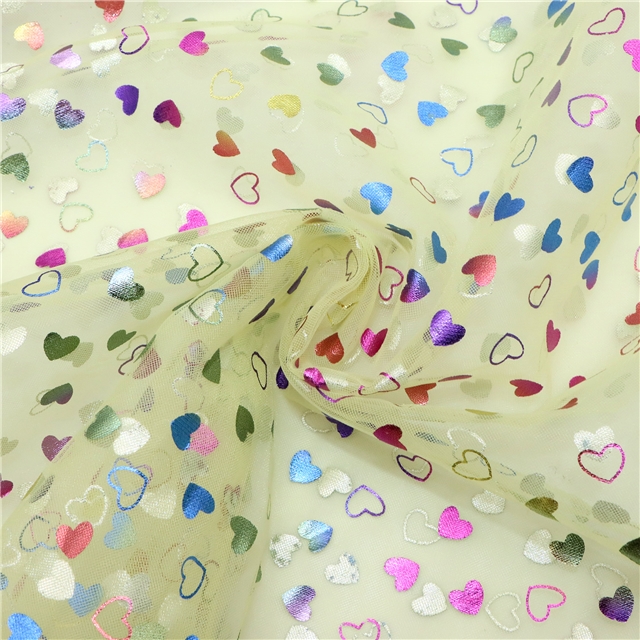 colorful gold hot stamping heart mesh gauze