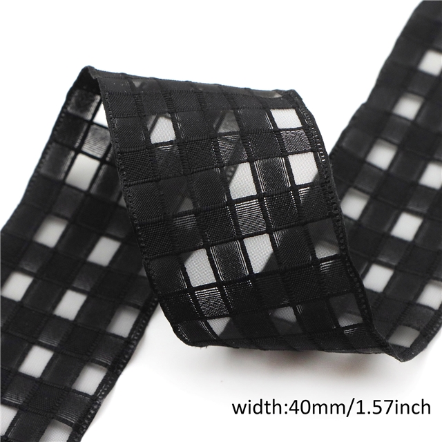 snow gauze lattice ribbon black,40mm(1.6