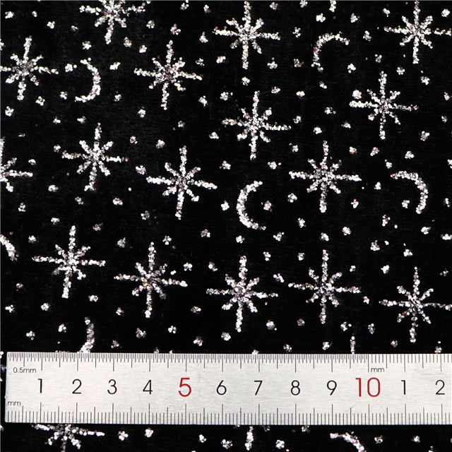 glitter star moon velvet fabric