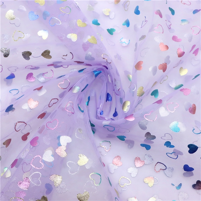 colorful gold hot stamping heart mesh gauze