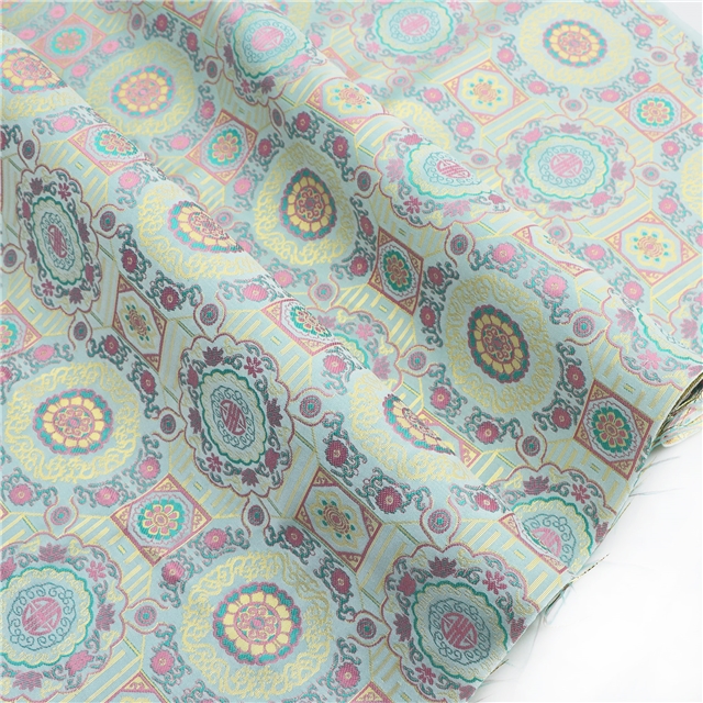 chinese style geometric pattern gold and silver jacquard fabric
