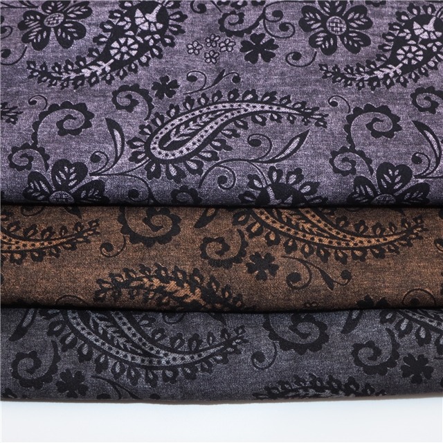 geometric cashew pattern printed suede fabric