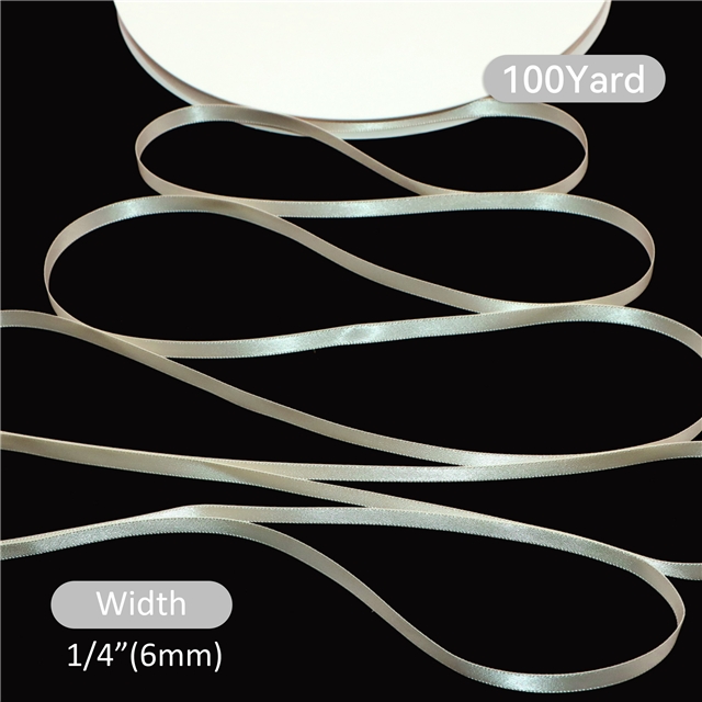 1/4" 6MM double side printed satin 1/4” YAMA double face satin 8800-006(100yard/roll) 810  Ivory ,100yard