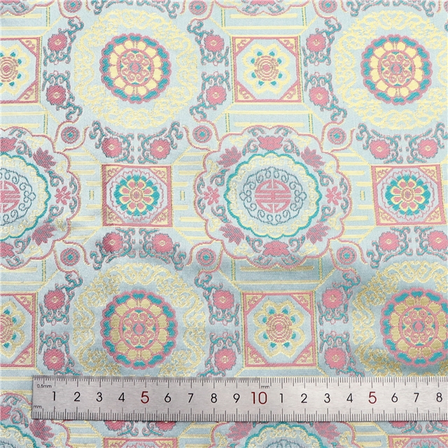 chinese style geometric pattern gold and silver jacquard fabric