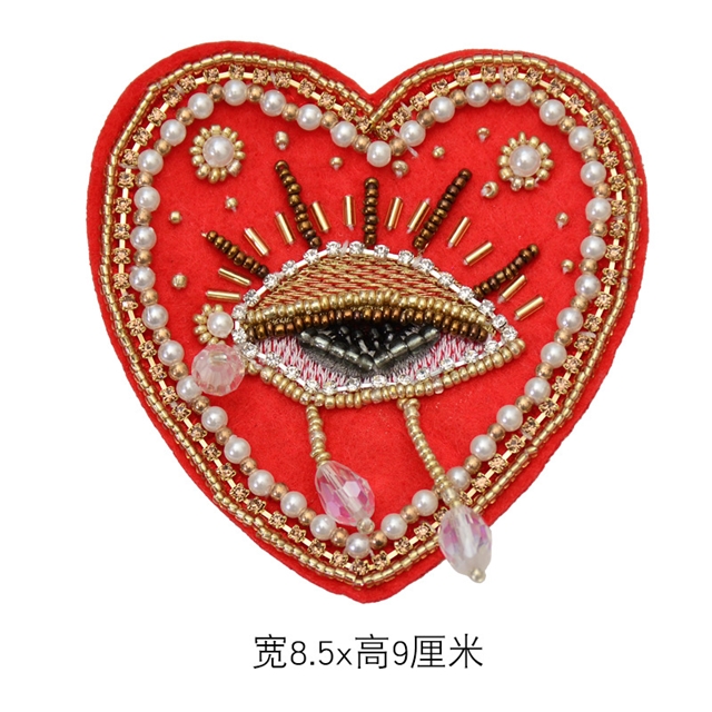 handmade bead embroidery red heart-shaped cloth sticker