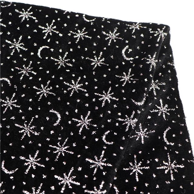 glitter star moon velvet fabric