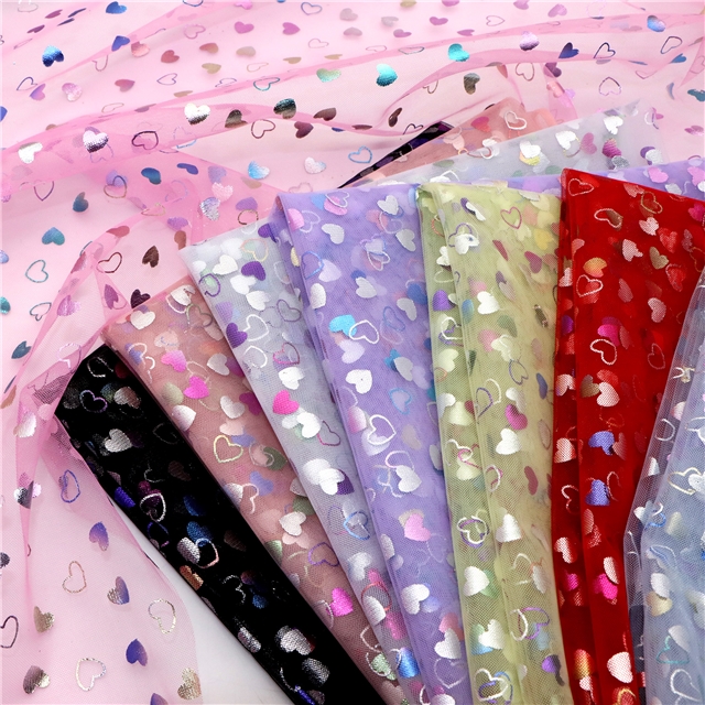 colorful gold hot stamping heart mesh gauze