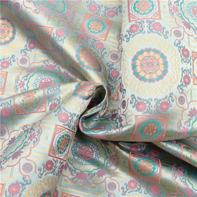 chinese style geometric pattern gold and silver jacquard fabric