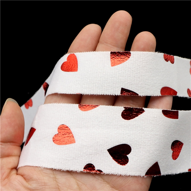 red hot stamping heart sliced straight edge ribbon