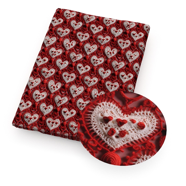 polyester cotton Imitation embroidery heart series polyester cotton fabric set (5 pcs/set) polyester cotton fabric,50*45cm(19.7*17.7