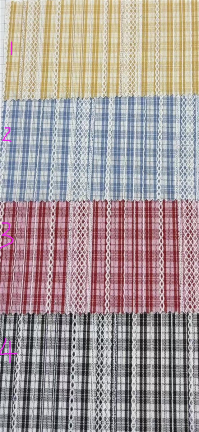 polyester cotton offset printed plaid fried dough twists striped yarn dyed fabric