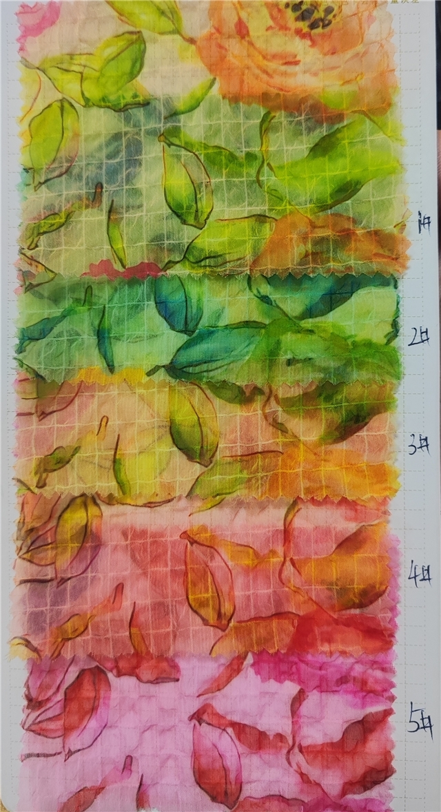 colorful checkered leaf flower chiffon fabric
