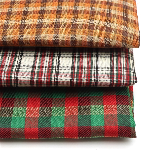 plaid gold and silver thread imitation linen fabric