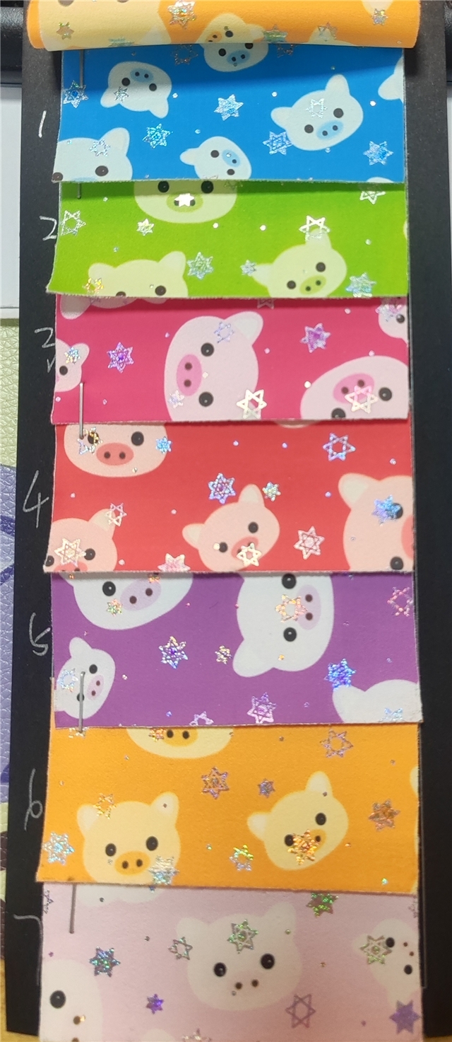 synthetic leather colorful laser silver hot stamping star pig faux leather