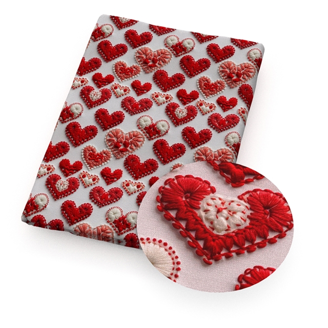 polyester cotton Imitation embroidery heart series polyester cotton fabric set (5 pcs/set) polyester cotton fabric,50*45cm(19.7*17.7