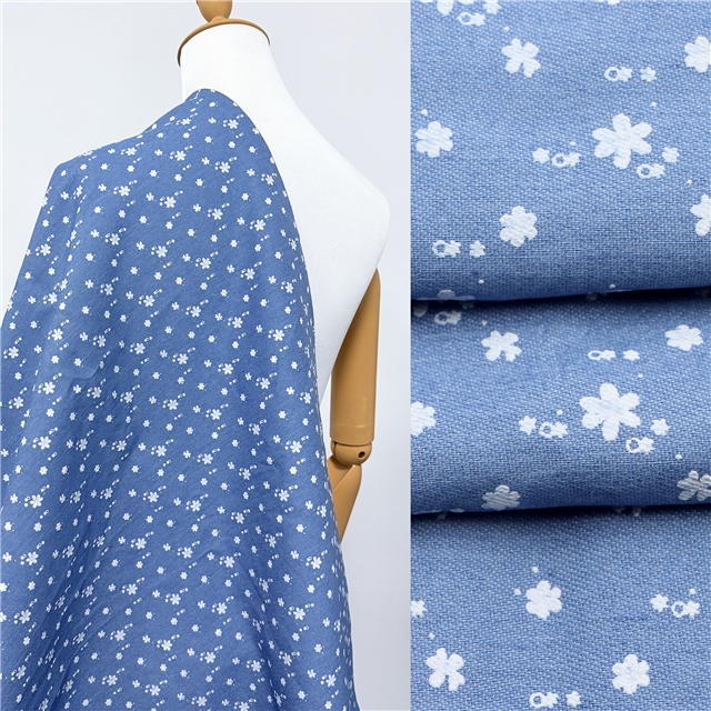 offset printed flower denim fabric 2#blue,50*150cm(19.7*59.1