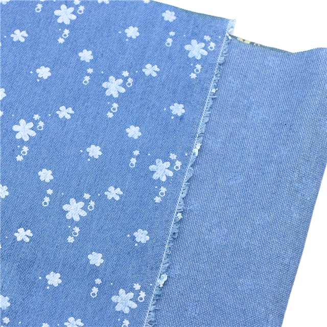 offset printed flower denim fabric 2#blue,50*150cm(19.7*59.1