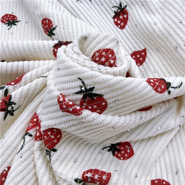 hot stamping strawberry corduroy fabric