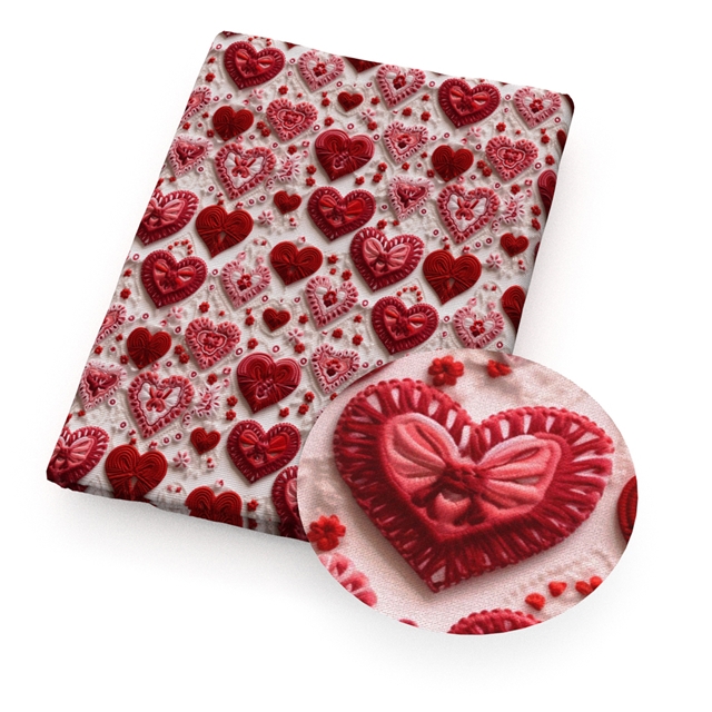 polyester cotton Imitation embroidery heart series polyester cotton fabric set (5 pcs/set) polyester cotton fabric,50*45cm(19.7*17.7