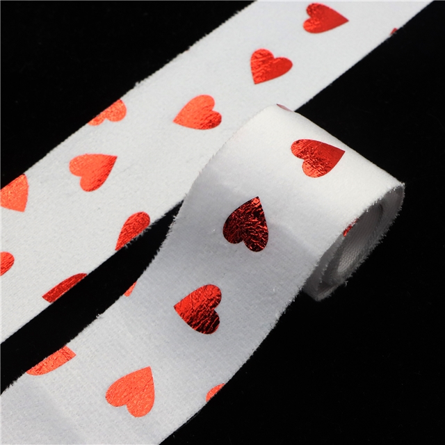 red hot stamping heart sliced straight edge ribbon