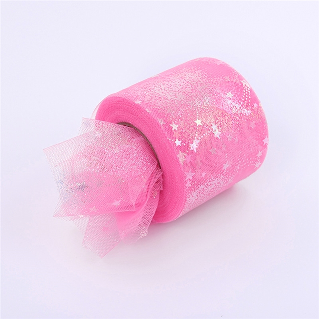 polyester magic color hot silver star mesh roll（25Y/roll） dark pink,6cm(2.4