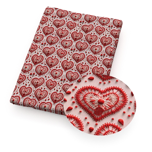 polyester cotton Imitation embroidery heart series polyester cotton fabric set (5 pcs/set) polyester cotton fabric,50*45cm(19.7*17.7