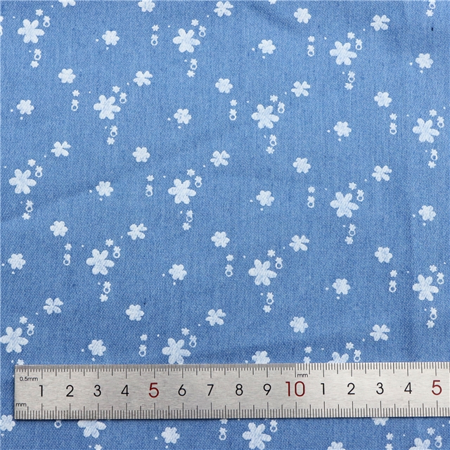 offset printed flower denim fabric 2#blue,50*150cm(19.7*59.1