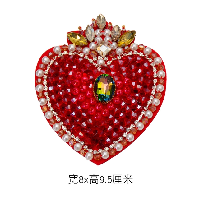 handmade bead embroidery red heart-shaped cloth sticker