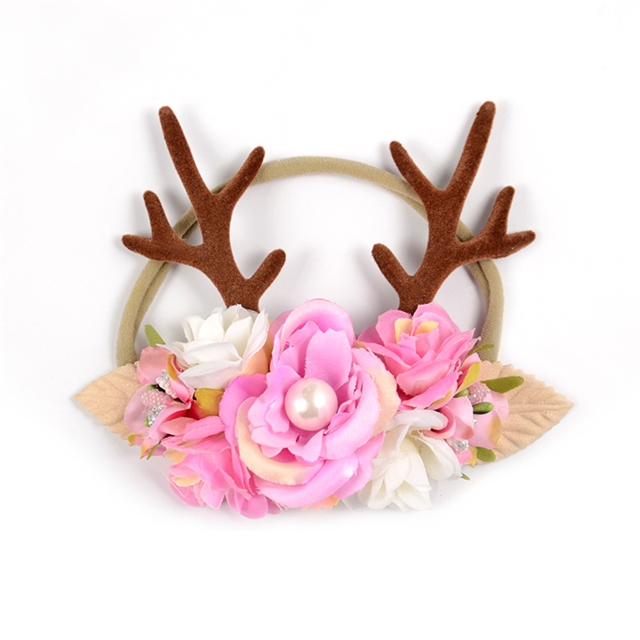 fabric christmas antlers ears baby nylon headband