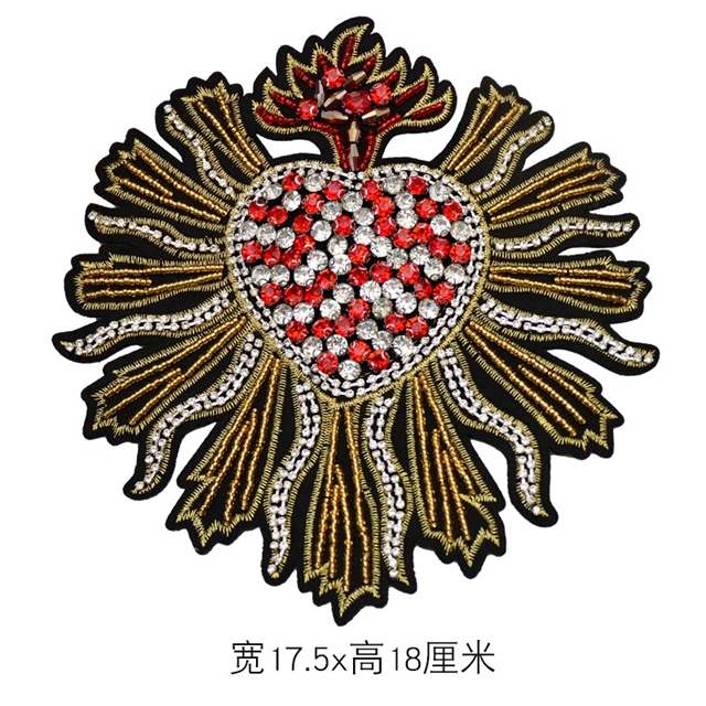 handmade bead embroidery red heart-shaped cloth sticker