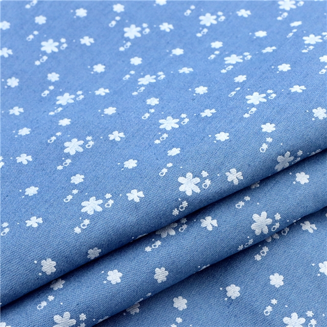 offset printed flower denim fabric 2#blue,50*150cm(19.7*59.1