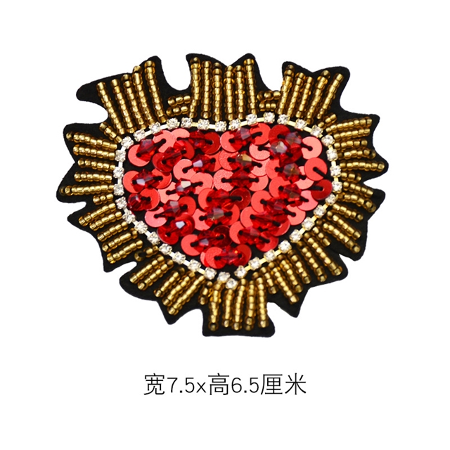 handmade bead embroidery red heart-shaped cloth sticker