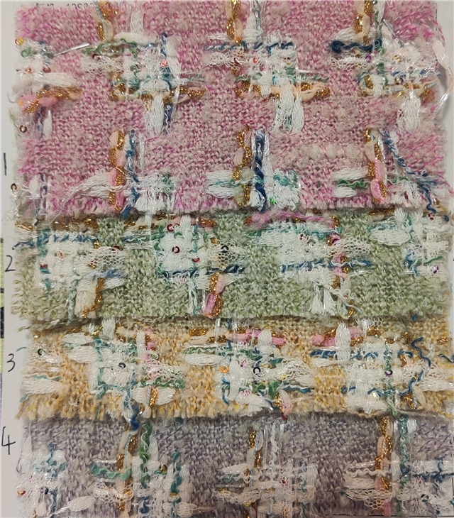sequins golden thread woolen woven plaid small fragrant fabric