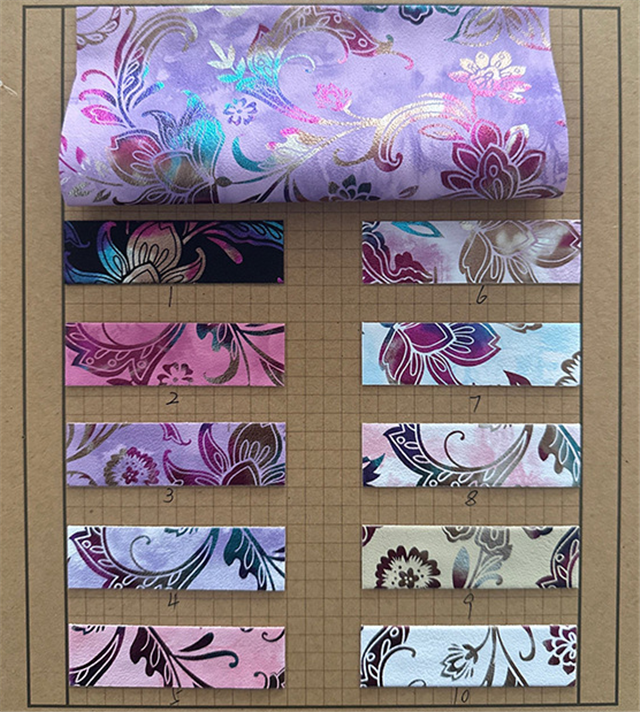 synthetic leather colourful gold hot stamping phoenix tail flower faux leather