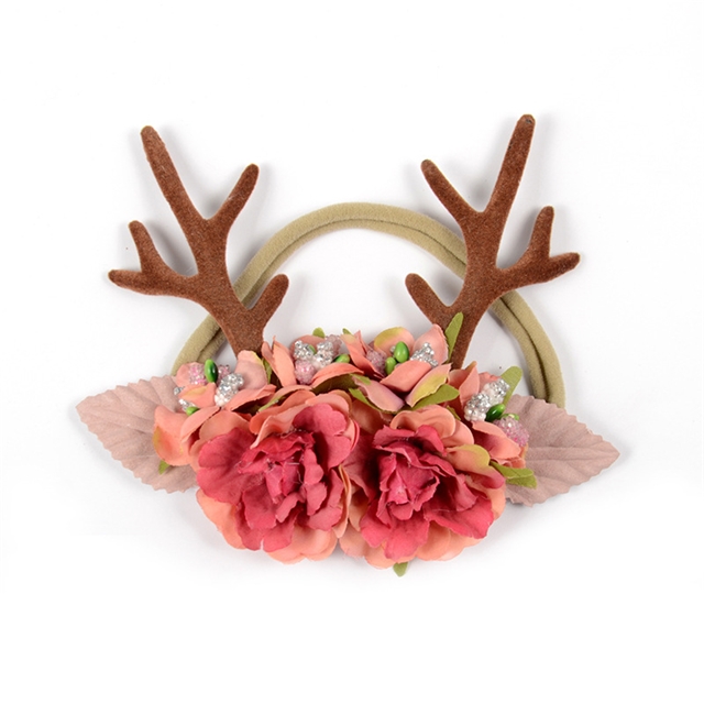 fabric christmas antlers ears baby nylon headband