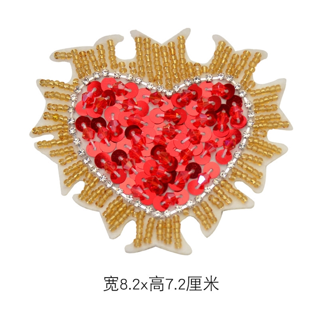handmade bead embroidery red heart-shaped cloth sticker