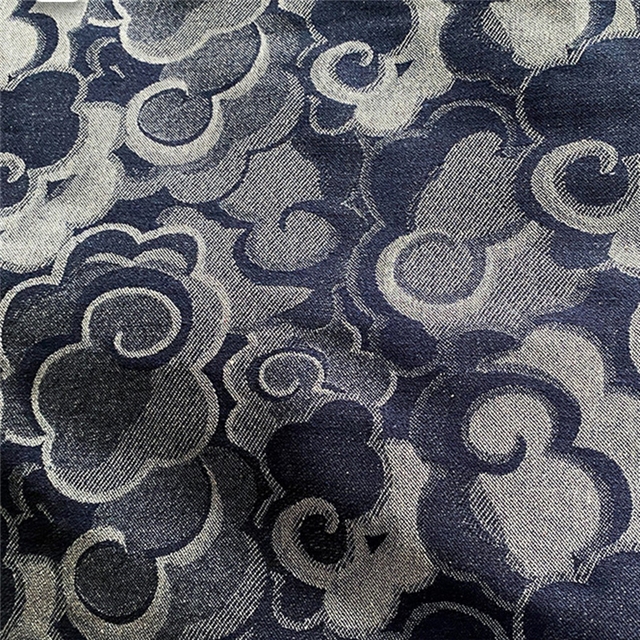 70% cotton and 30% polyester auspicious cloud jacquard denim fabric