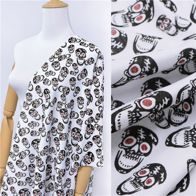 2 ways offset printing skull knit fabric