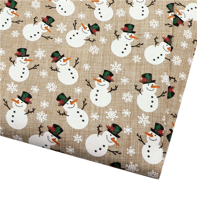 christmas snowman glitter ink printed linen fabric