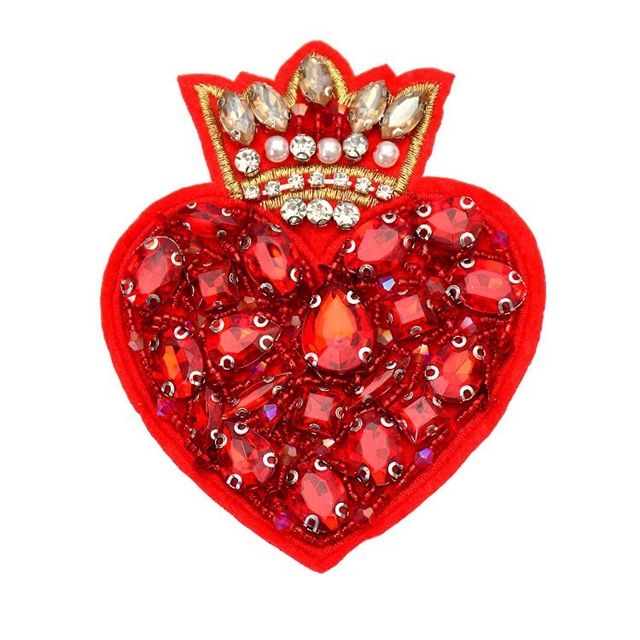 handmade bead embroidery red heart-shaped cloth sticker