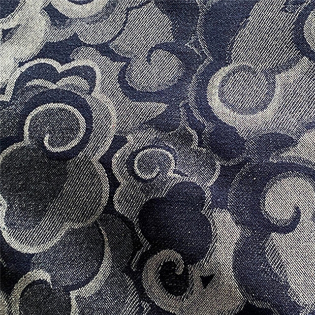 70% cotton and 30% polyester auspicious cloud jacquard denim fabric