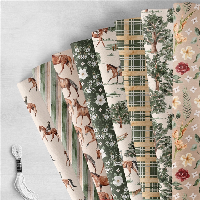 polyester cotton geometric flower horse series polyester cotton fabric set (8 pcs/set) polyester cotton fabric,50*45cm(19.7*17.7