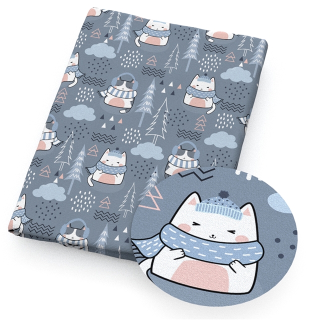 polyester cotton geometric leaf cat series polyester cotton fabric set (4 pcs/set)