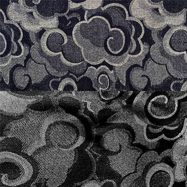 70% cotton and 30% polyester auspicious cloud jacquard denim fabric