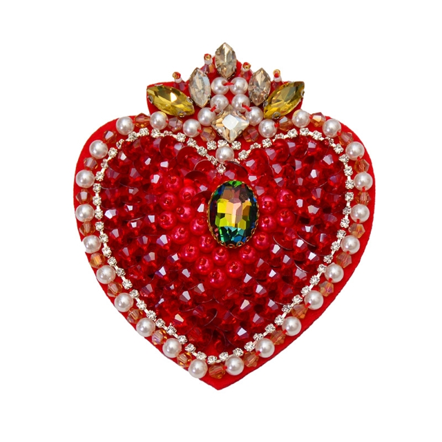 handmade bead embroidery red heart-shaped cloth sticker