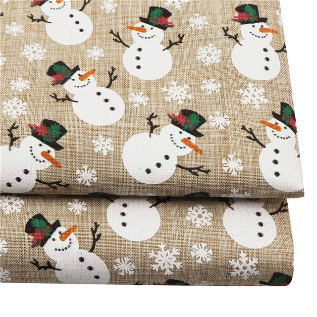 christmas snowman glitter ink printed linen fabric