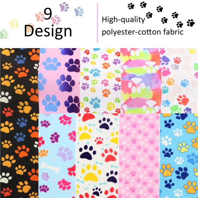 polyester cotton footprint series sliced fabric set roll (9 styles/roll,each style 4 strip,each size:6.5*50cm(2.6*19.7