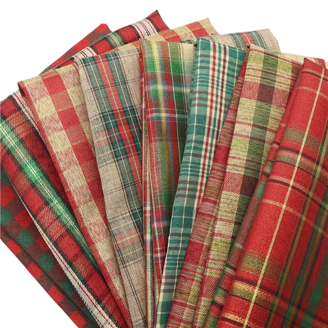 plaid gold and silver thread imitation linen fabric